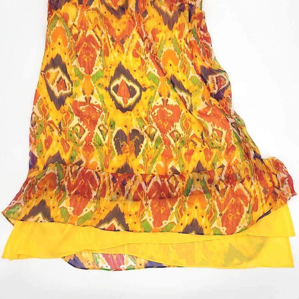 Lauren Ralph Lauren Tribal Ikat Print Yellow Tie-Back Smocked Maxi Dress Women 8 - Picture 2 of 11